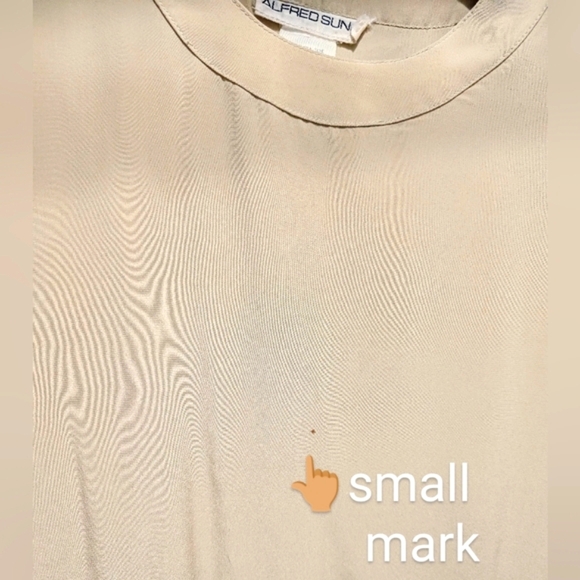 Vtg Alfred Sung Tan Silk Blouse. Made in Canada. Roomy Sz 4. - Picture 8 of 14